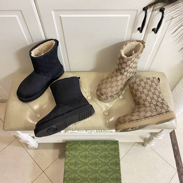 出厂价p ，古奇Gucci新款毛靴，提花布面，羊毛里，橡胶发泡轻质底，36-42码