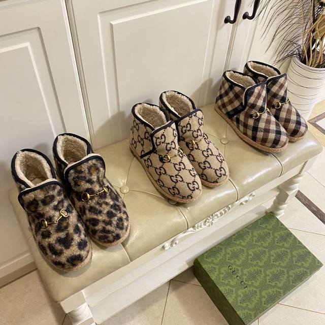 出厂价p ，古奇Gucci新款毛靴，毛呢面，羊毛里，柔软舒适，橡胶底，36-42码