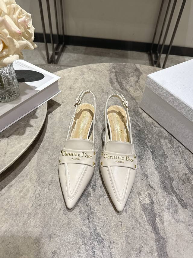 迪奥 Dio*R 2026春夏最新款Boy-D一圈带冲孔布洛克风格尖头高跟女凉鞋 明星同款Cd字母Logo五金扣低跟镂空穆勒女拖鞋 市面顶级高端版本 材质：原版