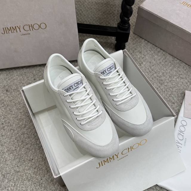 代购级网面p 皮面p390 Jimmy Choo 周仰杰2026Ss早春新款 蕾丝 网面透气 拼色 休闲鞋 运动鞋 采用Diamond牛皮革材.雷丝材质质制作。