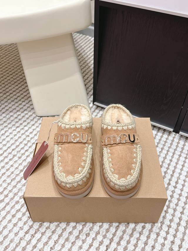 代购级 Mou潮牌羊毛半拖 辨识度极高的鞋履设计风格，大自然和皮草艺术结合 秋冬季节风靡全球的潮流单品，保暖神器，时尚博主最爱，呆萌丑萌雪地靴 鞋面 皮毛一体全