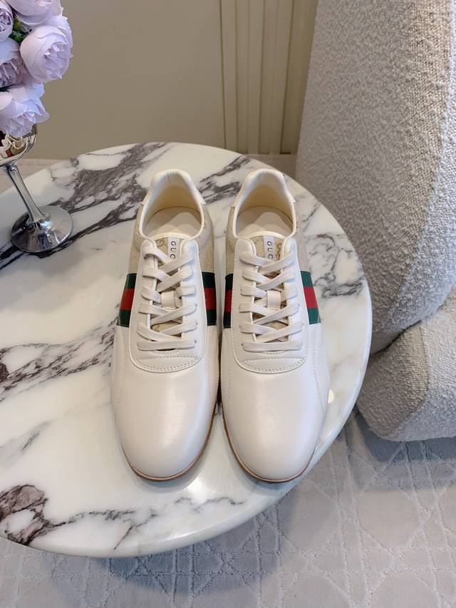 出厂价pp 男款 Gucc*新款男士拼色德训鞋休闲鞋 顶级版本 原版购入打版开发 Zp一比一复刻 休闲舒适好穿 鞋面原版小牛皮 内里垫脚羊皮 原版开模大底 尺码