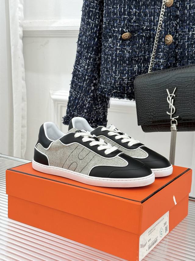 女款 p 男款 爱马仕新品 情侣款H休闲德训鞋 面料采用原版定制皮料 内里踮脚均为羊皮 原版开模定制防滑大底 女35-41 [40 41定制] 男39-46 [