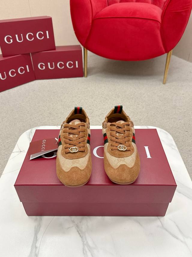 女款 G家古驰最新网面拼色休闲鞋，Gg古奇系列休闲乐福休闲走秀款 Zp开发纯原版本 金属双G水晶圆柱形标 Gucc原版纹织带 鞋面擦色牛皮磨砂拼接经透气网布工艺