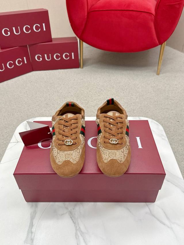 女款 G家古驰最新网面拼色休闲鞋，Gg古奇系列休闲乐福休闲走秀款 Zp开发纯原版本 金属双G水晶圆柱形标 Gucc原版纹织带 鞋面擦色牛皮磨砂拼接经透气网布工艺