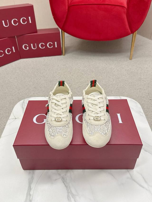 女款 G家古驰最新网面拼色休闲鞋，Gg古奇系列休闲乐福休闲走秀款 Zp开发纯原版本 金属双G水晶圆柱形标 Gucc原版纹织带 鞋面擦色牛皮磨砂拼接经透气网布工艺