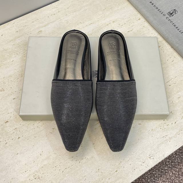 工厂P价P DDD Brunello Cucineli 布鲁内诺库奇内利2026早春新款串珠女鞋 Bc平底方头拼色穆勒凉拖鞋 DDD 材质：鞋面进口小牛皮 进口