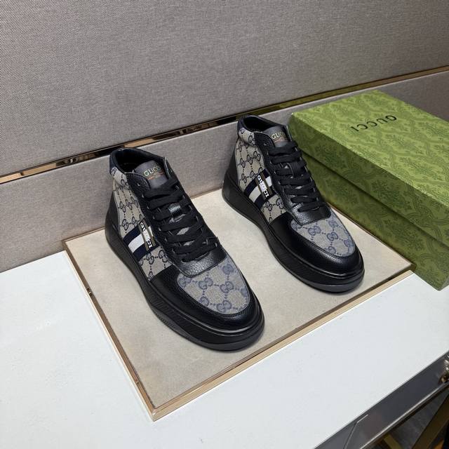 出厂价Pp 古驰～ 男士休闲高帮鞋 2026Z柜同步发售 码数:38-44# 4个颜色鞋面选用多材质拼接真皮内里，舒适透气，鞋底：原版舒适耐磨大底，实物拍摄实物