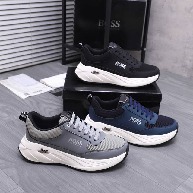 商品商标：Boss 男款休闲鞋 DDD 正码码数: 38-44 45定做不退换 DDD 商品材料：精选优质牛皮拼接条纹布面 网内里 牛皮鞋垫 橡胶大底 DDD