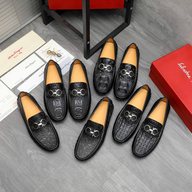 商品商标：Ferragamo 菲拉格慕 ] 休闲套脚男鞋 DDD 正码码数: 38-45 DDD 商品材料：精选鳄鱼纹牛皮鞋面 猪皮内里 橡胶大底 DDD