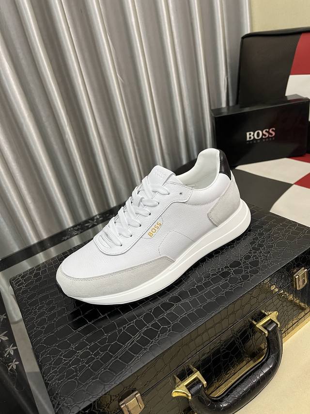 调工厂P价 男装男鞋 运动原单 Boos 男鞋休闲鞋原单品质鞋面采用进口小牛皮，超透气舒适内里做工精细，高端大气。有时尚典范造型。发泡透明耐磨大底，穿着舒适，值