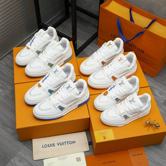 Louis Vuitton 原单新款Lv路易威登 * 顶级版本 Lv经典潮鞋！选用荔纹牛皮拼接鞋面 金属装饰 透气网内里.原版耐磨橡胶大底！高品质精品！ DDD