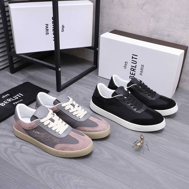 商品商标：Berluti 伯鲁提 休闲系带男鞋 DDD 正码码数: 38-46 45.46定做不退换 DDD 商品材料：精选透气布拼接牛皮鞋面 网内里 牛皮鞋垫