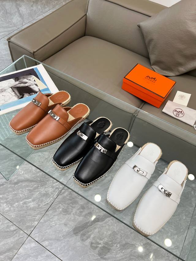 早春新款，渔夫鞋，HermèS ，版型做工材料升级。 DDD Hermes市场最高版本纯手工鞋 DDD 顶级产品爱马仕拖鞋 师傅级纯手工打造 ！高端定制，独家产