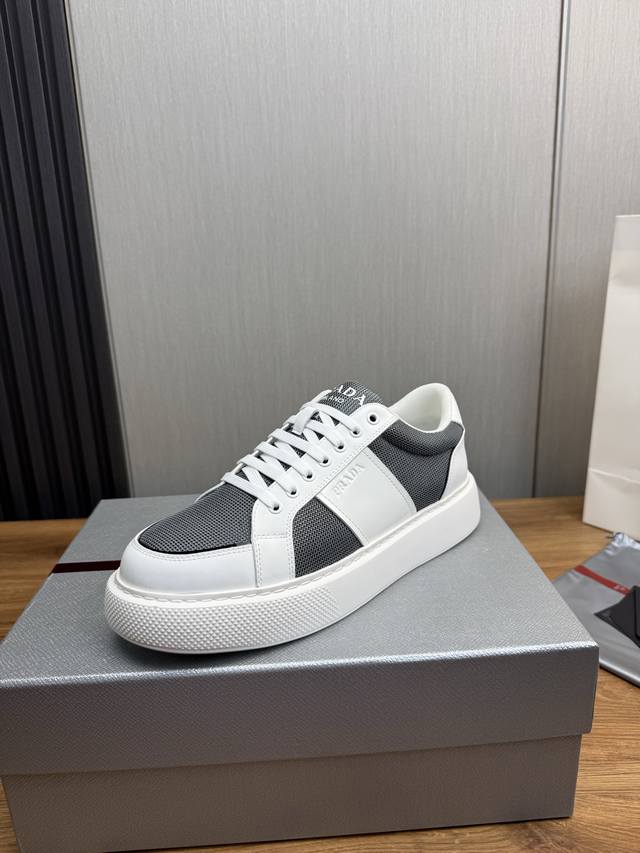 工厂P价 DDD Prad*普拉达 专柜爆款男鞋，官网1:1制作，进口牛皮面料拼接，牛皮内里 原厂特供原版底，38-45 45订做不退换 DDD