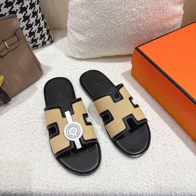 Hernes拼色爱马仕真皮面料、羊皮里、高端H男拖意大利耐磨真皮大底、市场急需货源：手工精细。原版复制、码数：39-46， 38.39.、45、46订制不退不换