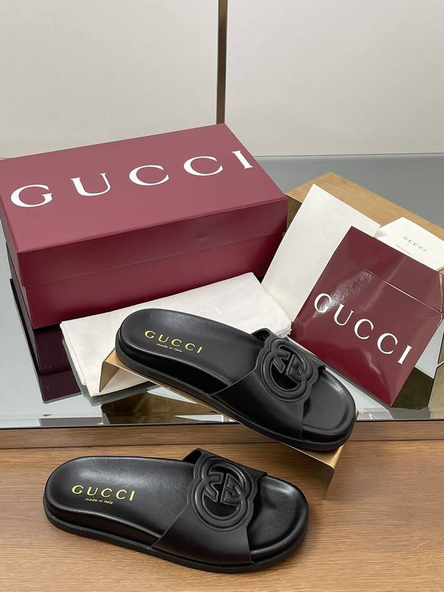 2025古奇 Gucci夏季新款 女士互扣式双G拖鞋厚底大号双G镂空凉鞋 沙滩凉鞋原版一比一复刻，制作工艺材质对版一致 DDD 面料：进口粒面柔蜡皮 DDD 内