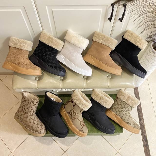 出厂价P ，古奇Gucci新款毛靴，提花布 压花 反绒面，羊毛里，橡胶发泡轻质底，36-42码 DDD