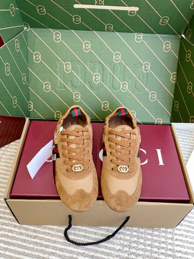 批网面 钻面 原版盒包装 DDD Gucci Shift 系列网面 闪钻阿甘运动鞋 德训鞋 DDD Gucci Shift系列闪钻运动鞋，双G老花布+皮革拼接，