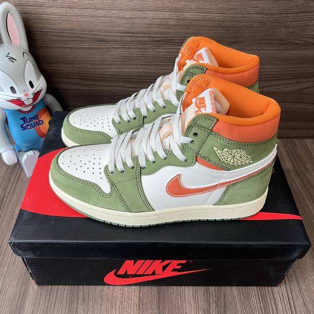 顶级版本Jordan Air Jordan 1 High Orange Whitegreen”耐磨透气高帮复古篮球鞋女款白橙绿。 DDD 码数：36-47.5码
