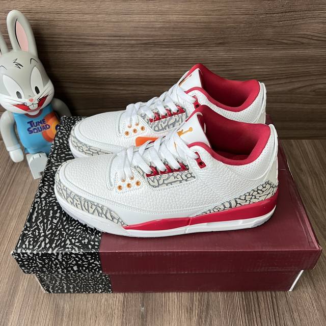 顶级版本Jordan Air Jordan 3 Retro Cardinal Red 红雀防滑高帮复古篮球鞋男款白酒红。 DDD 码数：36-47 含半码 DD