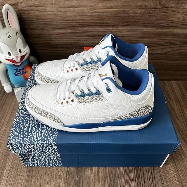 顶级版本Jordan Air Jordan 3 Retro White And True Blue 奇才防滑耐磨轻便中帮复古篮球鞋Gs白蓝。 DDD 码数：36