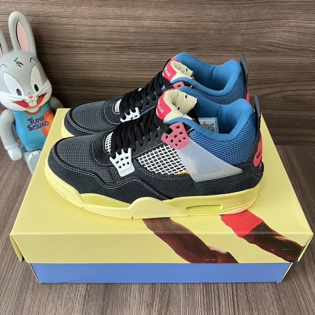 顶级版本Union La X Jordan Air Jordan 4 Retro Sp Off Noir 耐磨减震低帮复古篮球鞋男女同款黑蓝。 DDD 码数：3