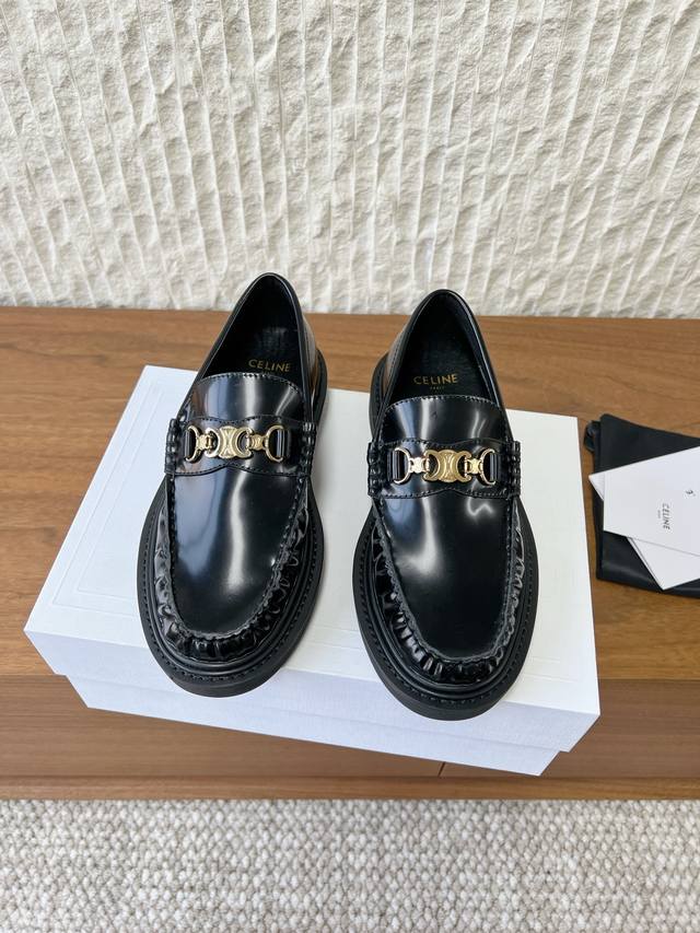 G599 Celine 赛琳 26Ss早春新款 厚底 凯旋扣 乐福鞋 DDD 原版购入开发 做货 Bulky系列 涂蜡棉质系带金属环 DDD 流苏饰以Triom