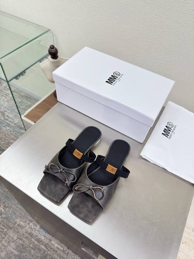 Mm6 松紧玛丽珍 拖鞋 DDD 平底 1Cm灰色 爆裂纹牛皮 DDD 内里 孟加拉牛皮里 DDD Maisonmargiela DDD 马吉拉 Mm6 DDD