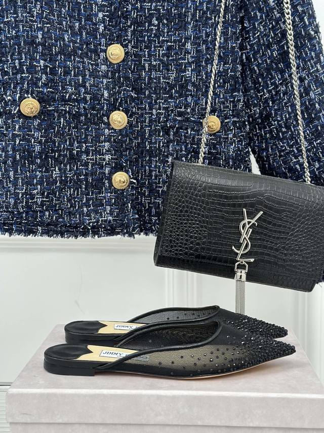 厂价 DDD Jimmy Choo｜Jc经典水晶 DDD 网纱仙尖头平底高跟拖鞋 DDD 超级仙的一款啊！美得让人窒息 DDD 超闪昂贵施华洛世奇水晶钻 Bli