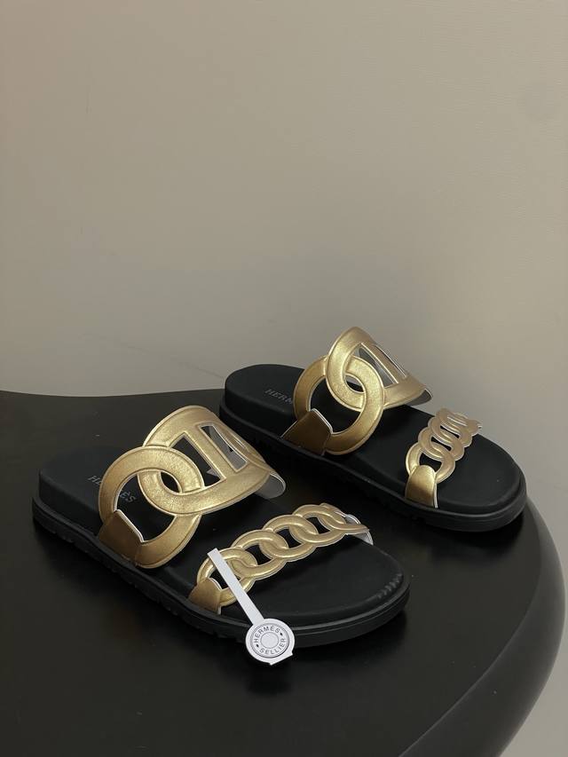 男码10 DDD Hermes 爱马仕 H家 Extra猪鼻子凉拖鞋经典款二舅拖鞋H型魔术贴平底二舅凉拖鞋厚底休闲懒人鞋情侣款新配色 DDD 麂皮山羊皮机能风凉