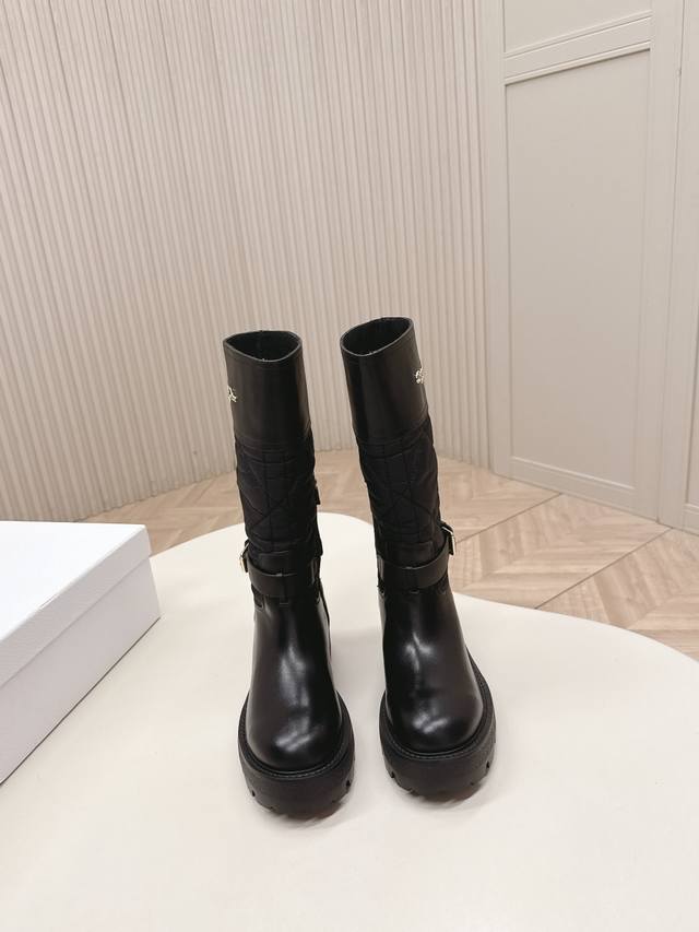 牛皮拼防雨布款 出 Dior 迪奥 25新款战靴 一脚蹬高筒马丁靴 工装靴 冬季时尚 全牛皮面 DDD