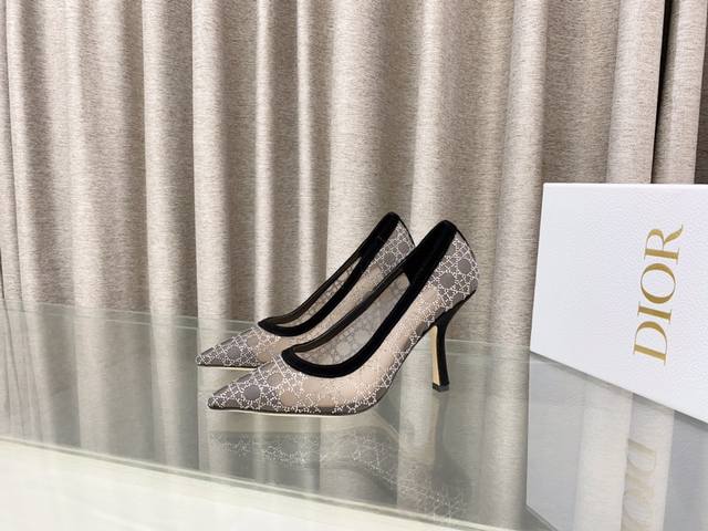 Dior 迪奥 2025春夏走秀新款钻面单鞋 DDD Bling...Bling...水晶鞋 Capture一字带高跟穆勒女鞋 明星同款水钻方头藤格纹图案猫跟拖