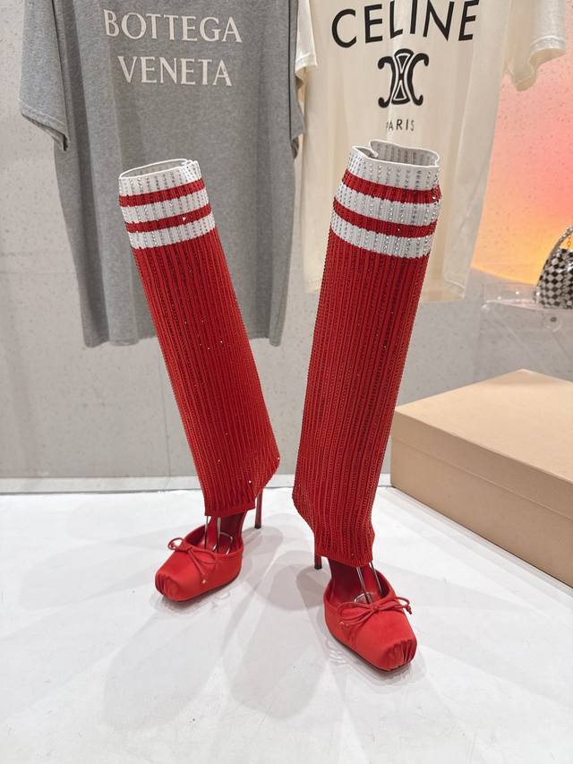 高版本出厂 DDD Christian Loubotti Cl红底鞋F030 2026Ss新款蝴蝶结仙女风高跟鞋毛线筒袜子靴 DDD Cl的红底鞋让很多人痴迷，