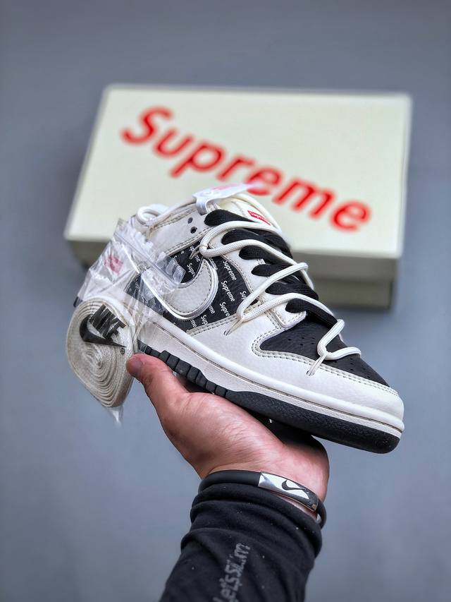 K Nk Sb Dunk Low Supreme联名-米黑刻字 周年高端定制 低帮休闲板鞋 Jj5688-105 #定制鞋盒 大厂纯原品质出货 超高清洁度 皮料