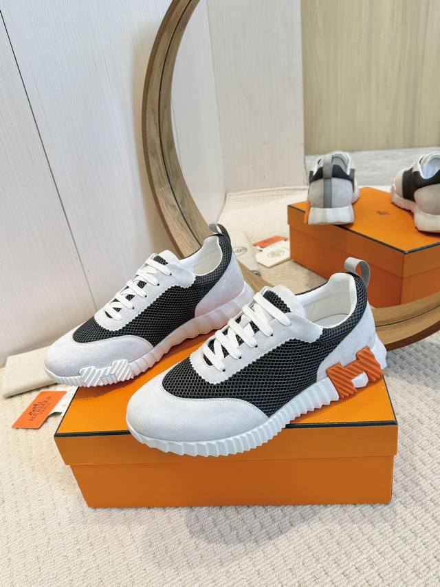 出厂价：女 男款+20 高版本 Hermes 爱马仕情侣款运动鞋 支持退换 原单鞋 市场顶级品质 轻质材料 柔软舒适 高端定制 原版大底 鞋面进口羊猄+牛皮 牛