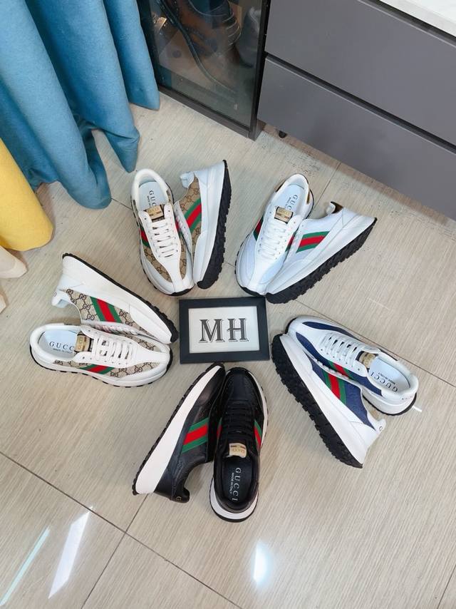 出厂价 Gucci 古奇 新款男鞋高端品牌，最新時尚休闲男鞋，潮流百搭之款，轻松运动风，鞋面意大利进口头层牛皮 真皮内里 加超精细做工。原版个性时尚橡胶耐磨大底