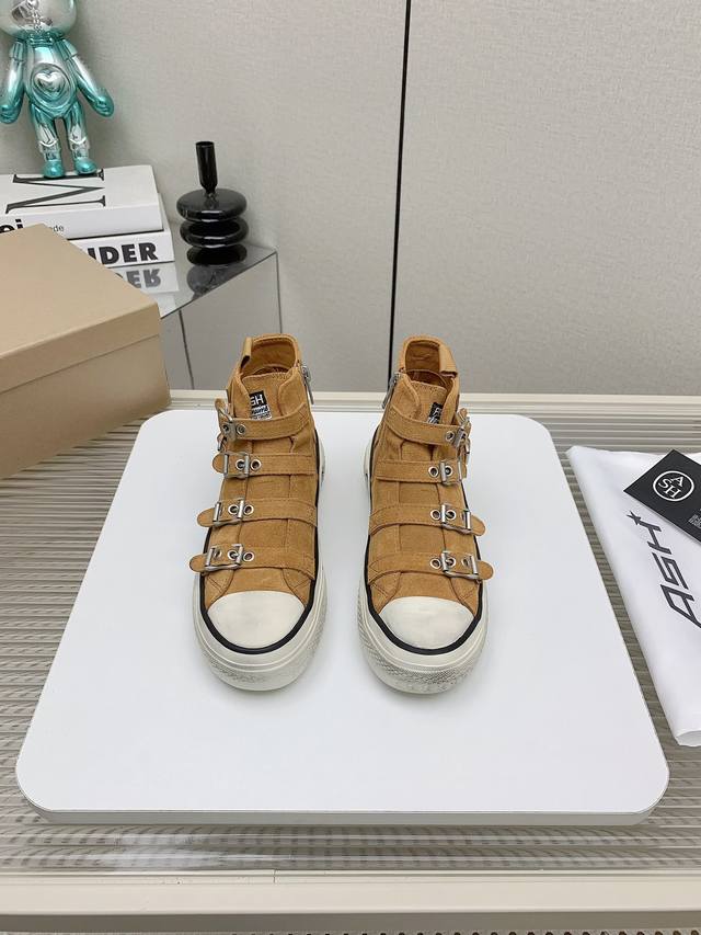 出厂 高版本 ASH新品女鞋秋季做旧高帮厚底运动休闲潮鞋，精选原版经典金属饰扣 原版开模防滑橡胶大底跟高4cm抛脏设计，精美线条、简约大气，上脚感超级舒适上档次