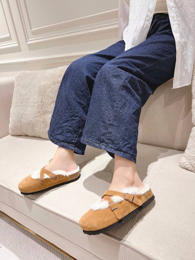 出厂 顶级版本 玛丽珍博肯羊羊拖日本岛外代购！脚背交叉扣带，性感潮流！反毛皮牛皮绒面，羊毛内里，羊毛垫脚，发泡橡胶底柔软舒适。35-40码