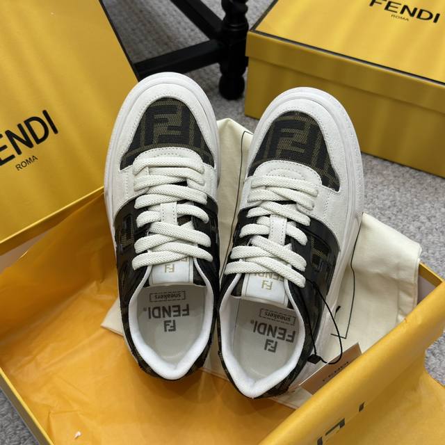 顶级版本 2024ss FENDI 芬迪情侣款 最新款厚底休闲 FD厚底match 升级新款全皮面拼接 新鲜血注入加ff复古的设计 超好看百搭 鞋面胶片牛皮面拼