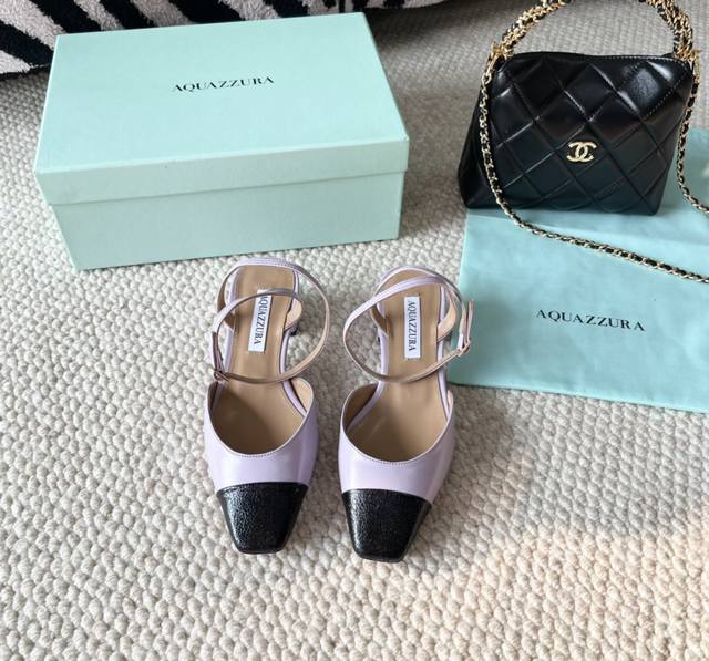 Aquazzura 24年新款 拼色方头粗跟凉鞋 牛皮面，羊皮里，真皮底 正码:35-39订做34.40.41.42