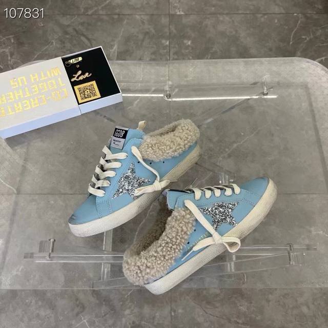 长期做货.订单询价 羊毛里蓝色半拖情侣款原版复刻1.1高版本地低端勿扰GGDB sSTAR 小脏鞋羊毛里情侣款黄金鹅星星羊羔毛毛毛鞋Golden Gse Del